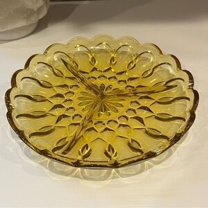 Vintage Amber 3 Section Indiana Glass Dish Serving Tray 8.5” Relish Dish